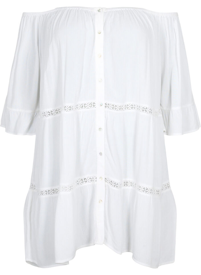 Strandtuniek met off-shoulder, White, Packshot image number 0