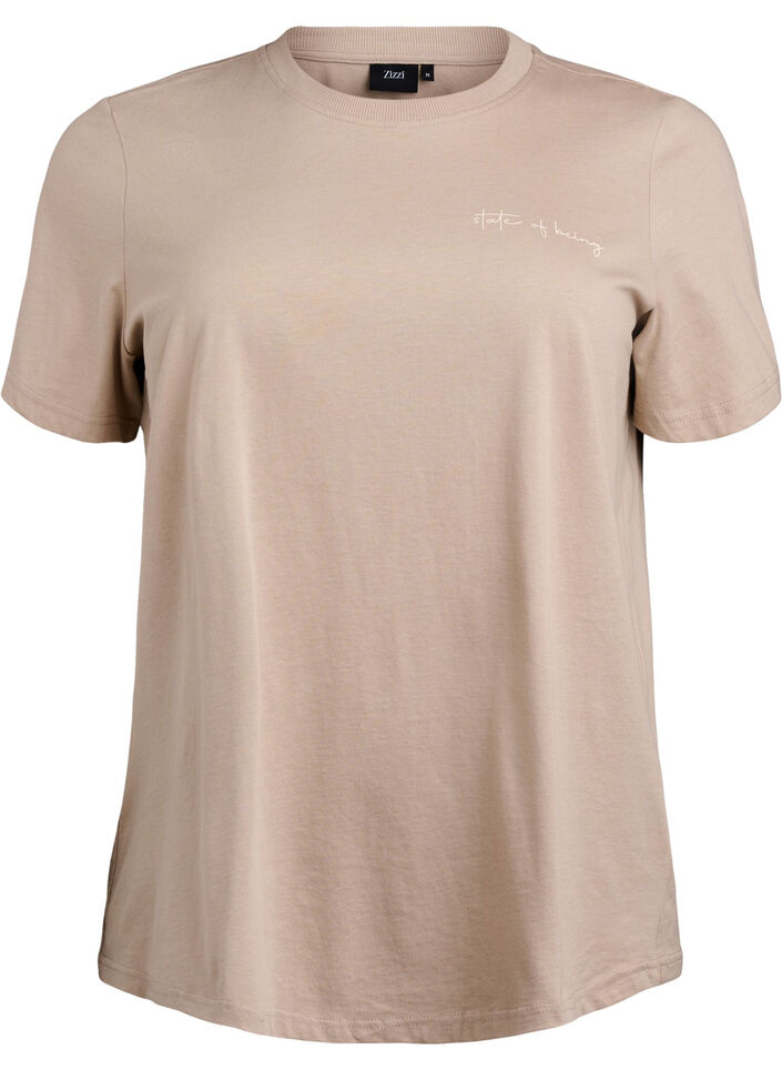 T-shirt met tekstprint en ronde hals, Bruin, Packshot image number 0