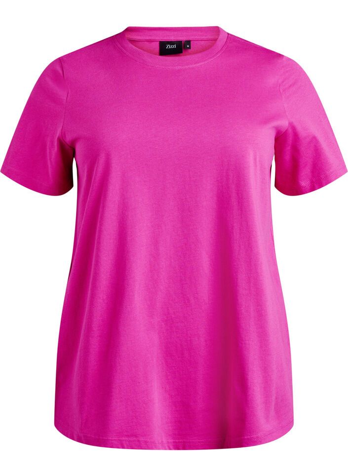 Basic katoenen T-shirt met ronde hals, Roze, Packshot image number 0