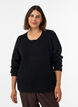 Gebreide blouse met een opengewerkt structuurpatroon, Zwart, Model image number 0