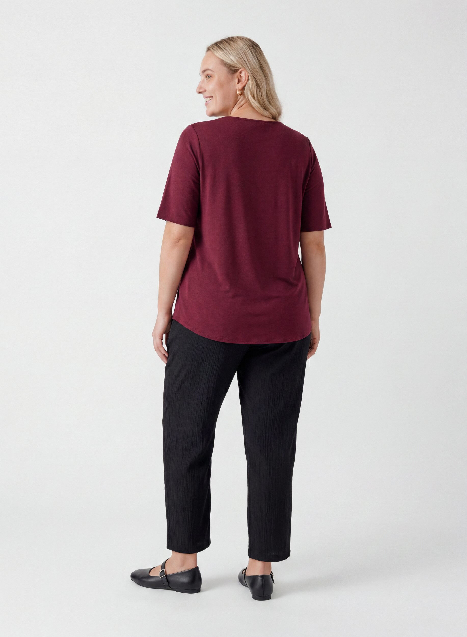 ZizziGeweven blouse met korte mouwen en ronde hals, Rood, Model image number 2