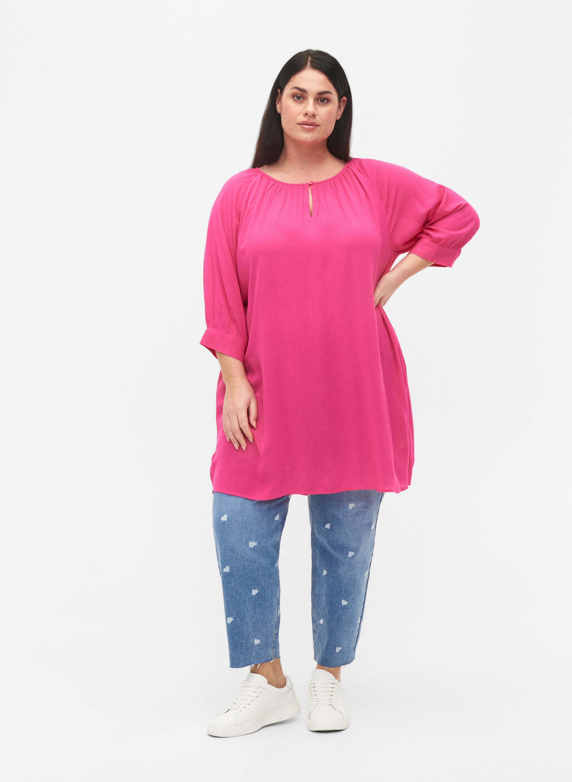 Zizzi Tuniek van viscose met 3/4-mouwen, Roze, Model image number 1