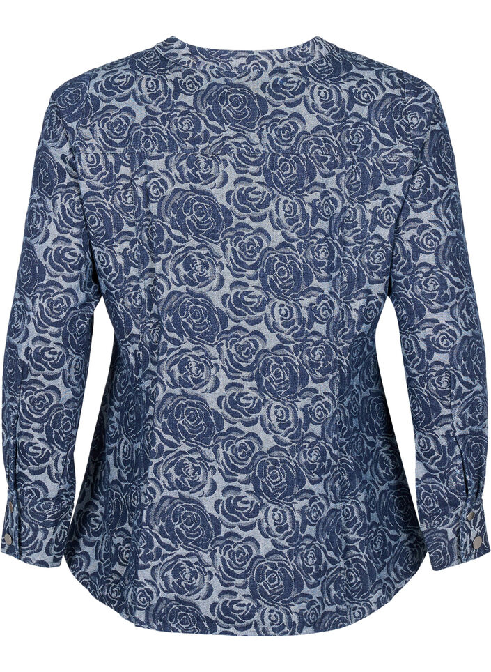 Spijkerblouse met rozenpatroon, Denim Rose AOP, Packshot image number 1
