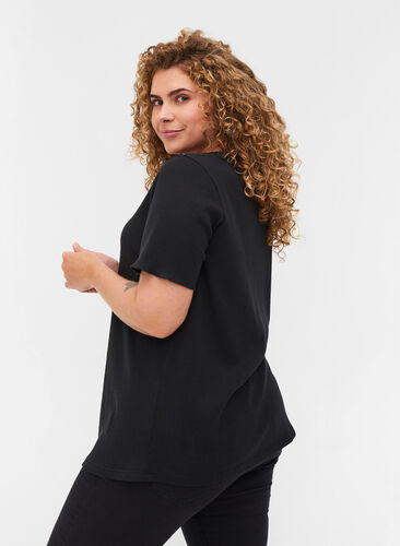 T-shirt met korte mouwen in rib, Black, Model image number 1