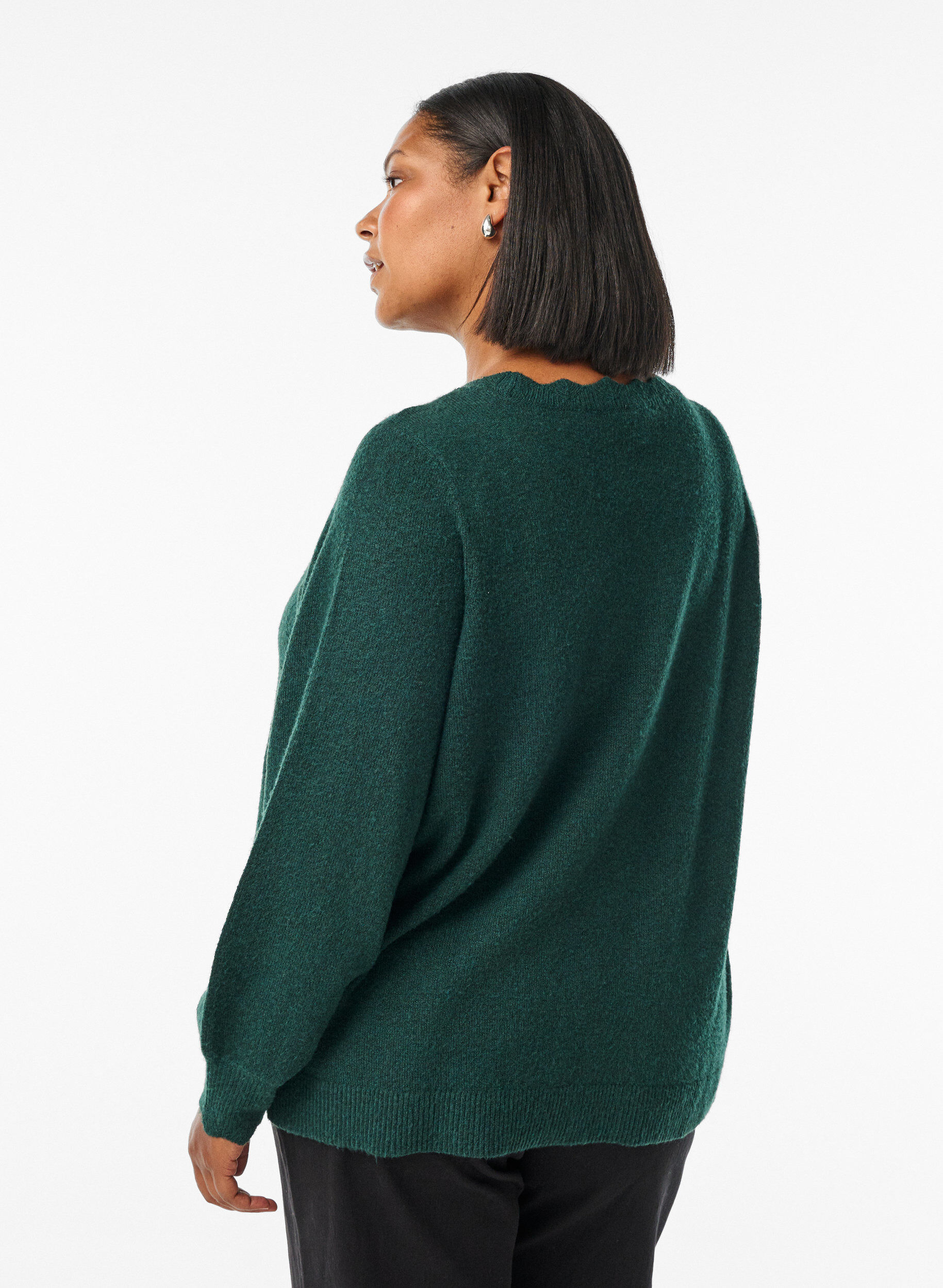 Zizzi Gebreide blouse met golvende randen, Groen, Model image number 2