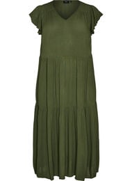 Midi jurk van viscose met ruches mouwen, Groen