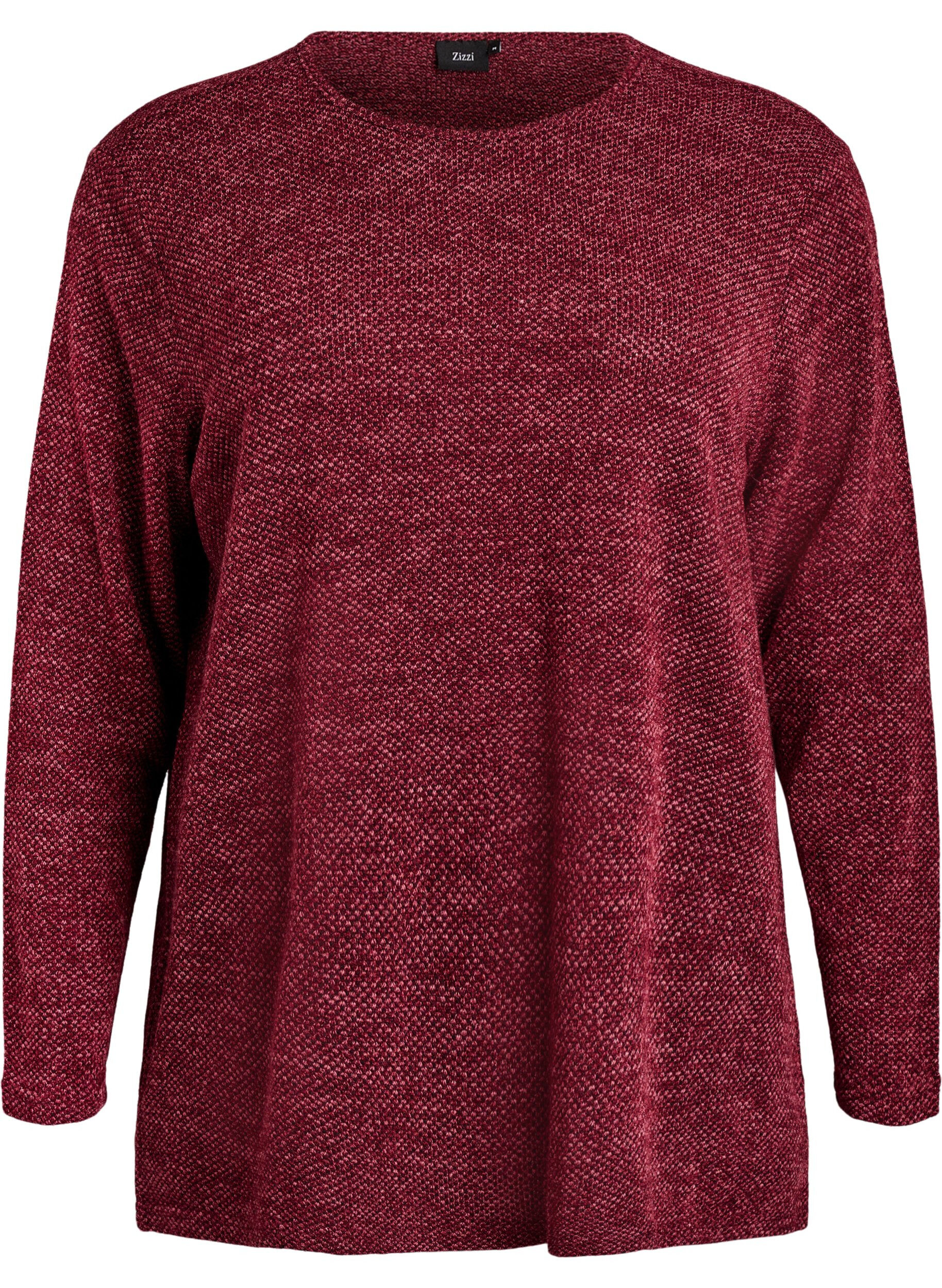 ZizziBlouse met lange mouwen en structuur, Donker Bordeaux, Packshot image number 0
