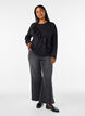 Jersey blouse met een diagonale ruchesdetail, Zwart, Model image number 1