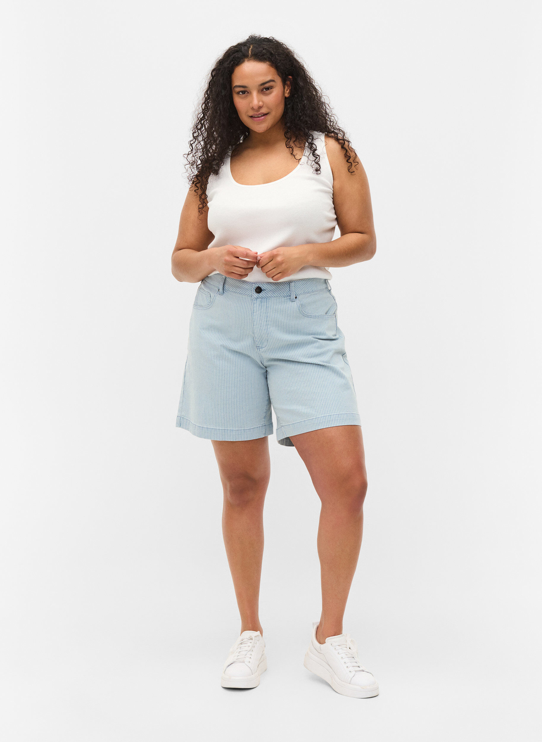 Zizzi 2-pack basic tanktops in rib, Navy B/B White, Model image number 2