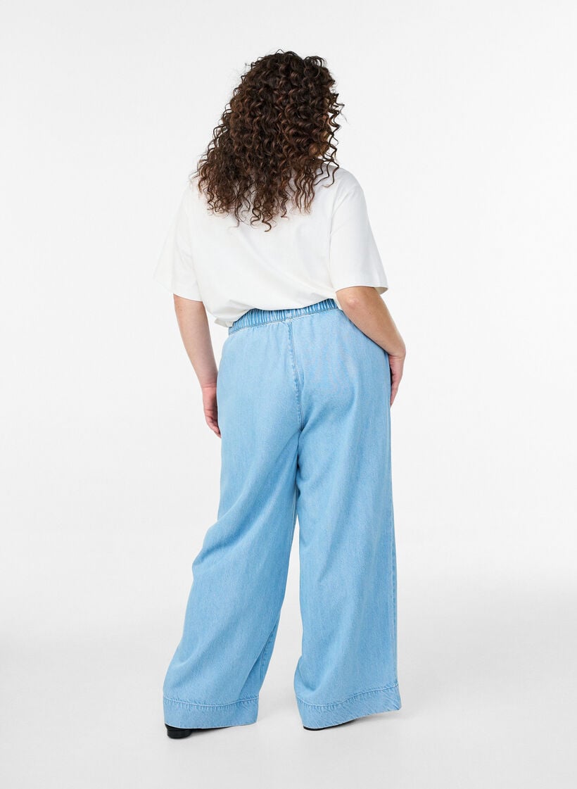 Denim jogger met wijde pijpen en hoge taille, Blauw, Model image number 1