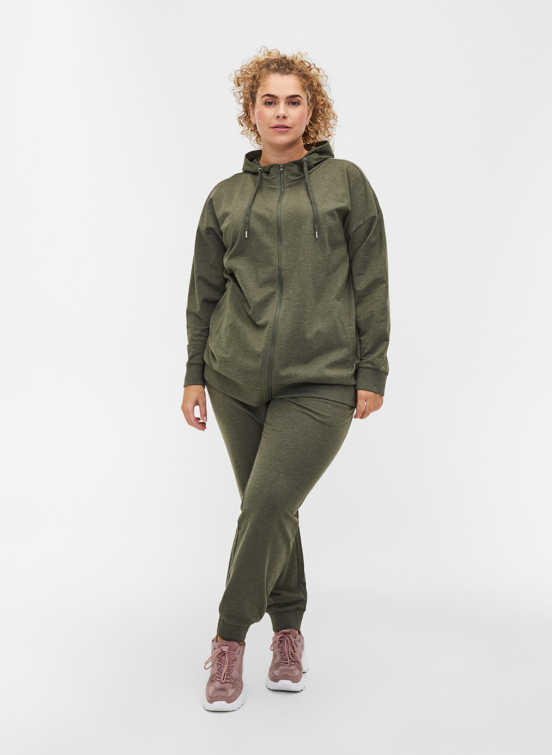 Zizzi Sweat vest met ritssluiting en capuchon, Forest Night, Model image number 2