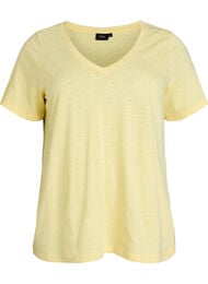 Basic t-shirt met korte mouwen en v-hals, Geel