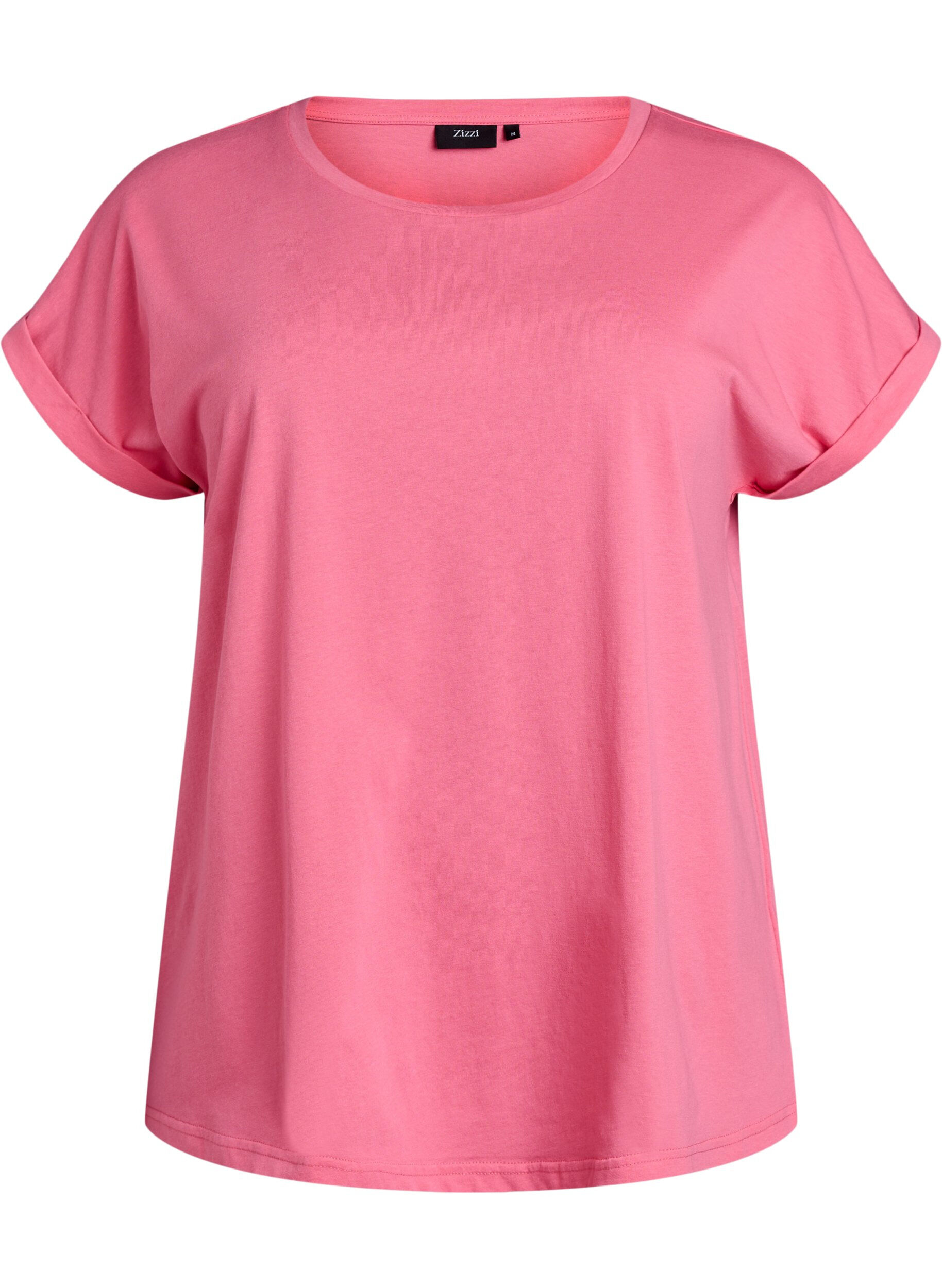 Zizzi T-shirt met korte mouwen van katoenmix, Roze, Packshot image number 0