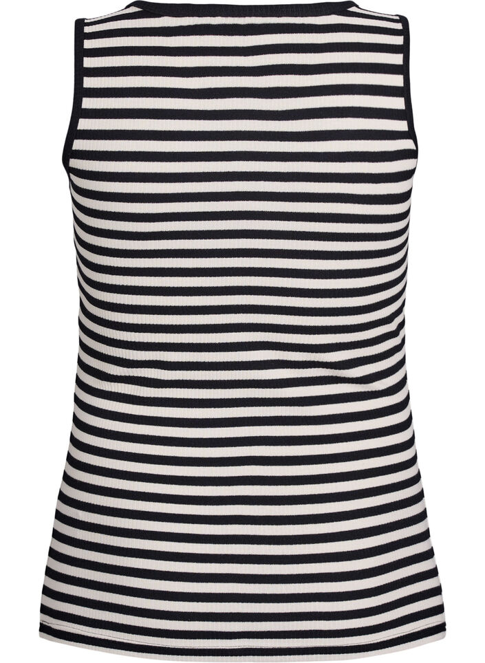 Gestreepte tanktop met een ribstructuur, Zwart, Packshot image number 1