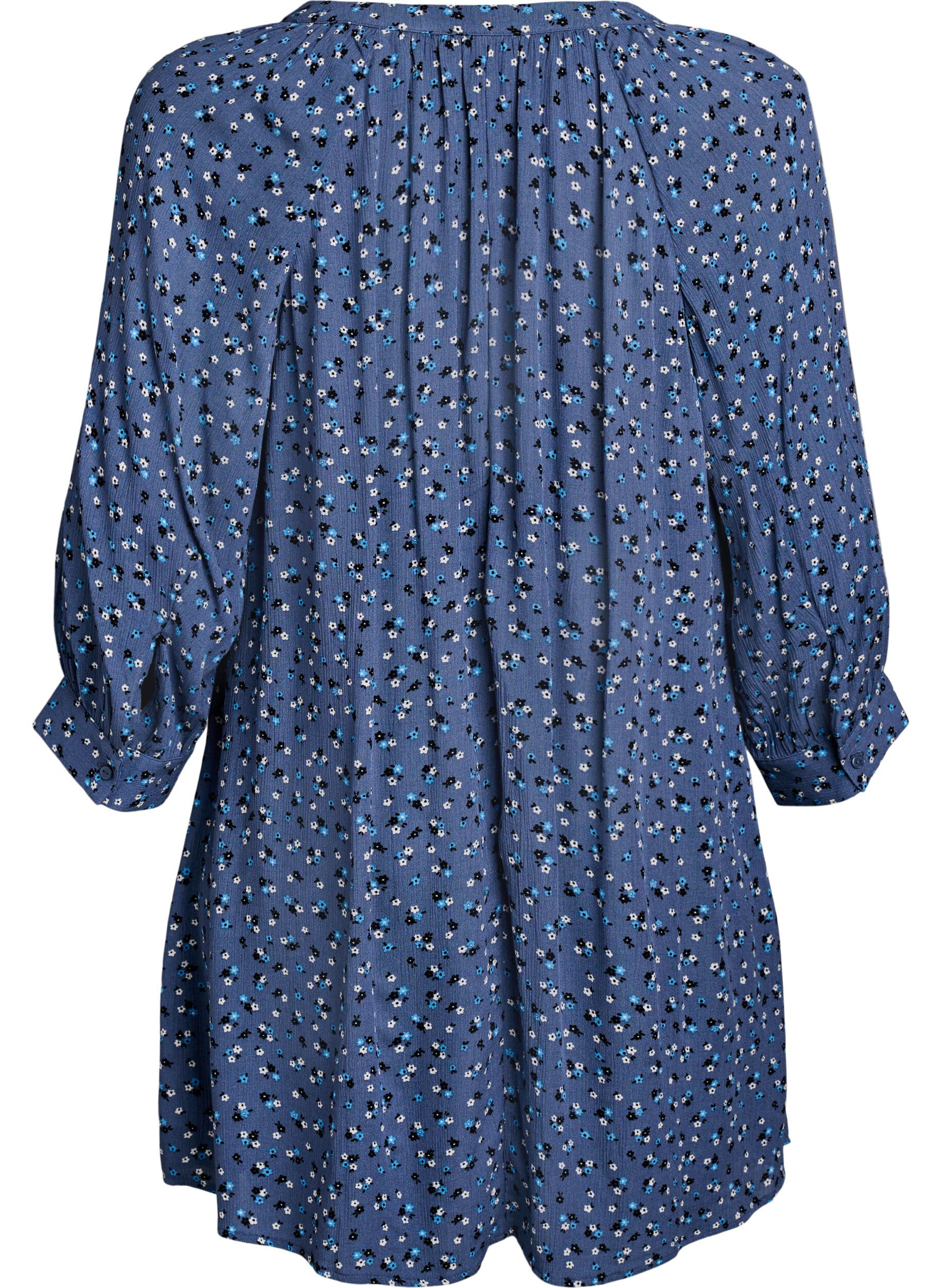 Zizzi Tunic met bloemenprint en 3/4 mouwen, Blauw, Packshot image number 1
