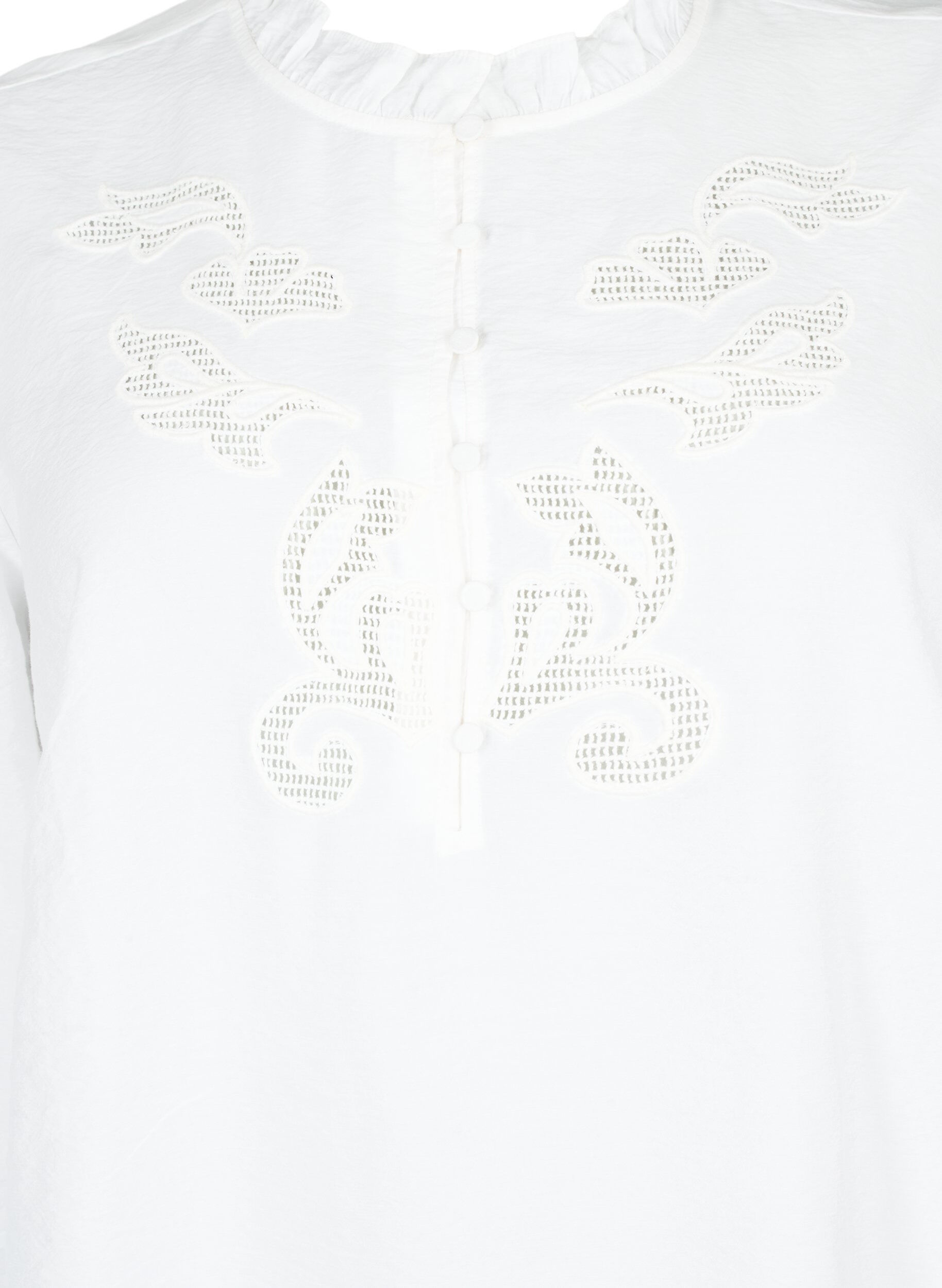 Zizzi Blouse met ruches en broderie anglaise, Bright White, Packshot image number 2