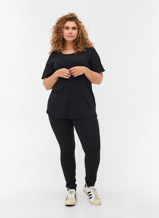 T-shirt met korte mouwen in rib, Black, Model image number 2