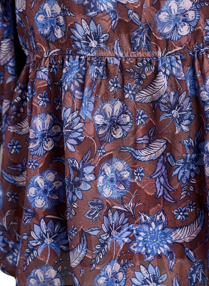 Blouse met bloemenprint en ruches aan de mouwen, Bruin, Packshot image number 3