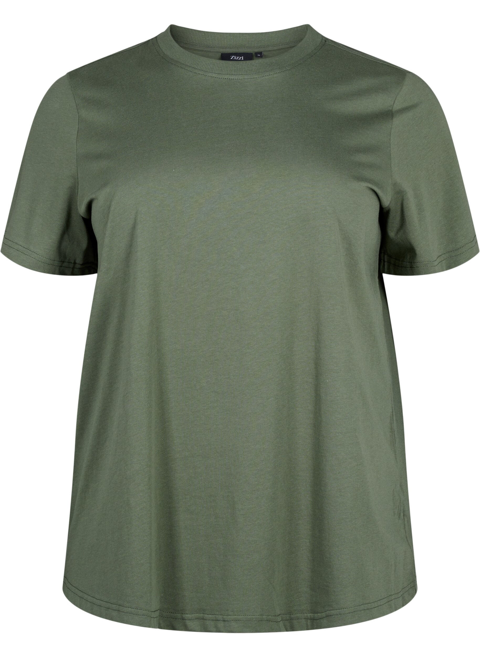 Zizzi Basic katoenen T-shirt met ronde hals, Groen, Packshot image number 0