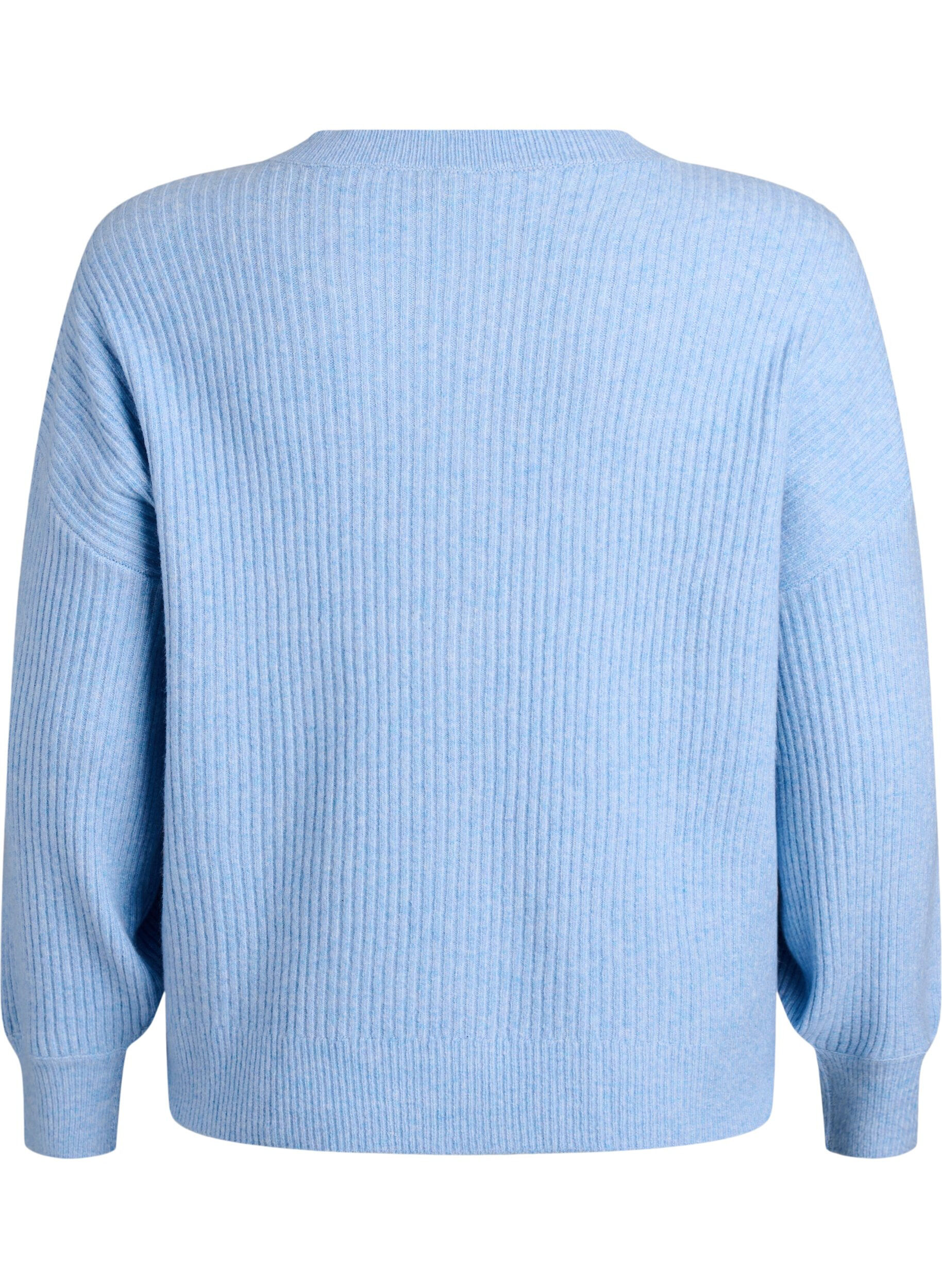 ZizziVest van ribtricot met knopen, Blauw, Packshot image number 1
