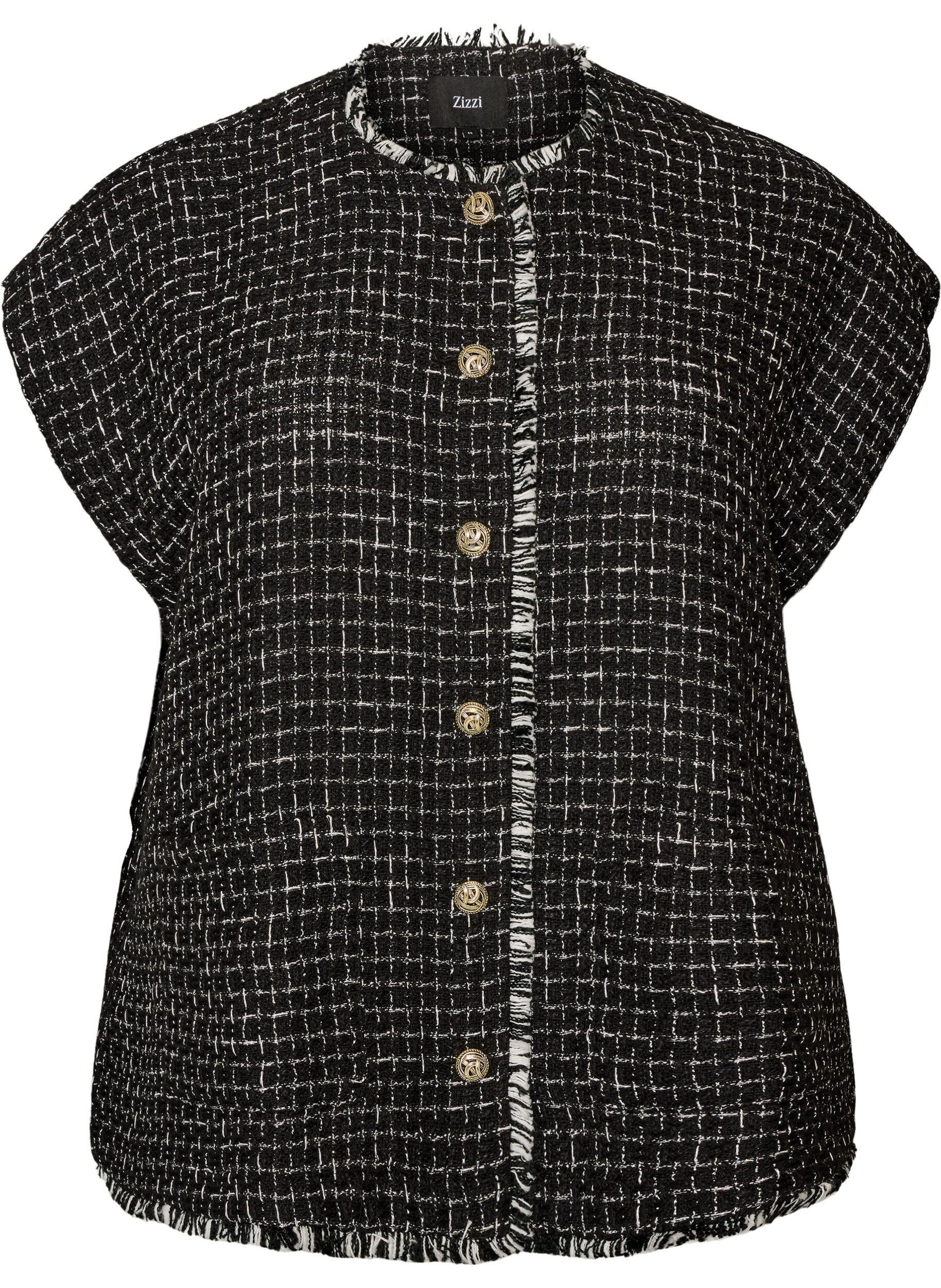 ZizziGeruite gilet met decoratieve knopen, Zwart, Packshot image number 0