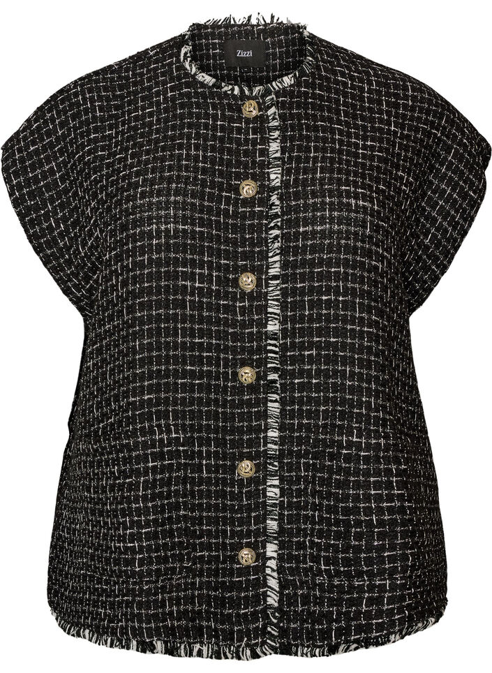 Geruite gilet met decoratieve knopen, Zwart, Packshot image number 0
