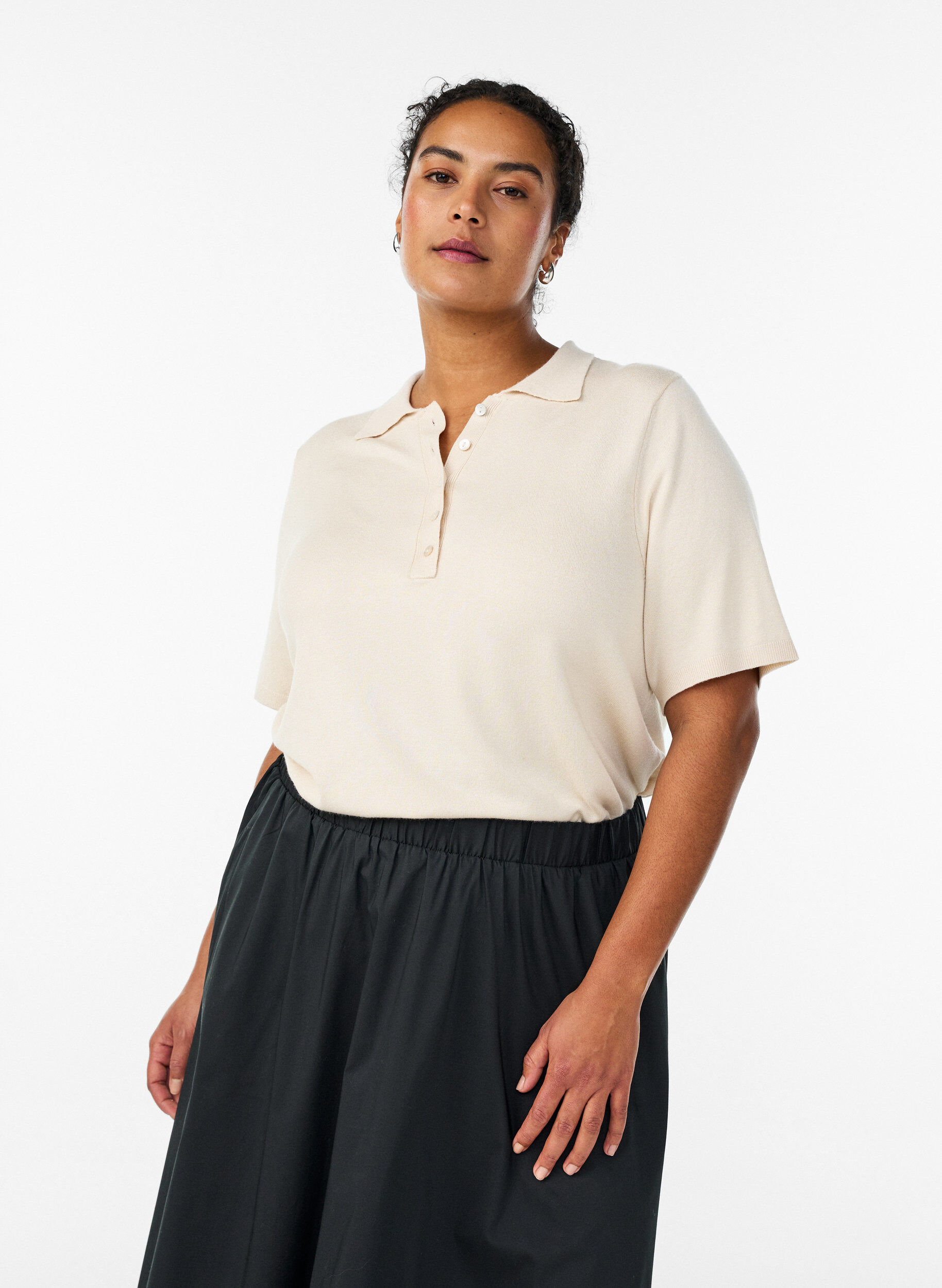 Zizzi Midirok met elastische tailleband, Zwart, Model image number 0