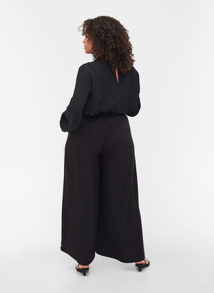 Effen kleur broek met wijdte, Black, Model image number 1