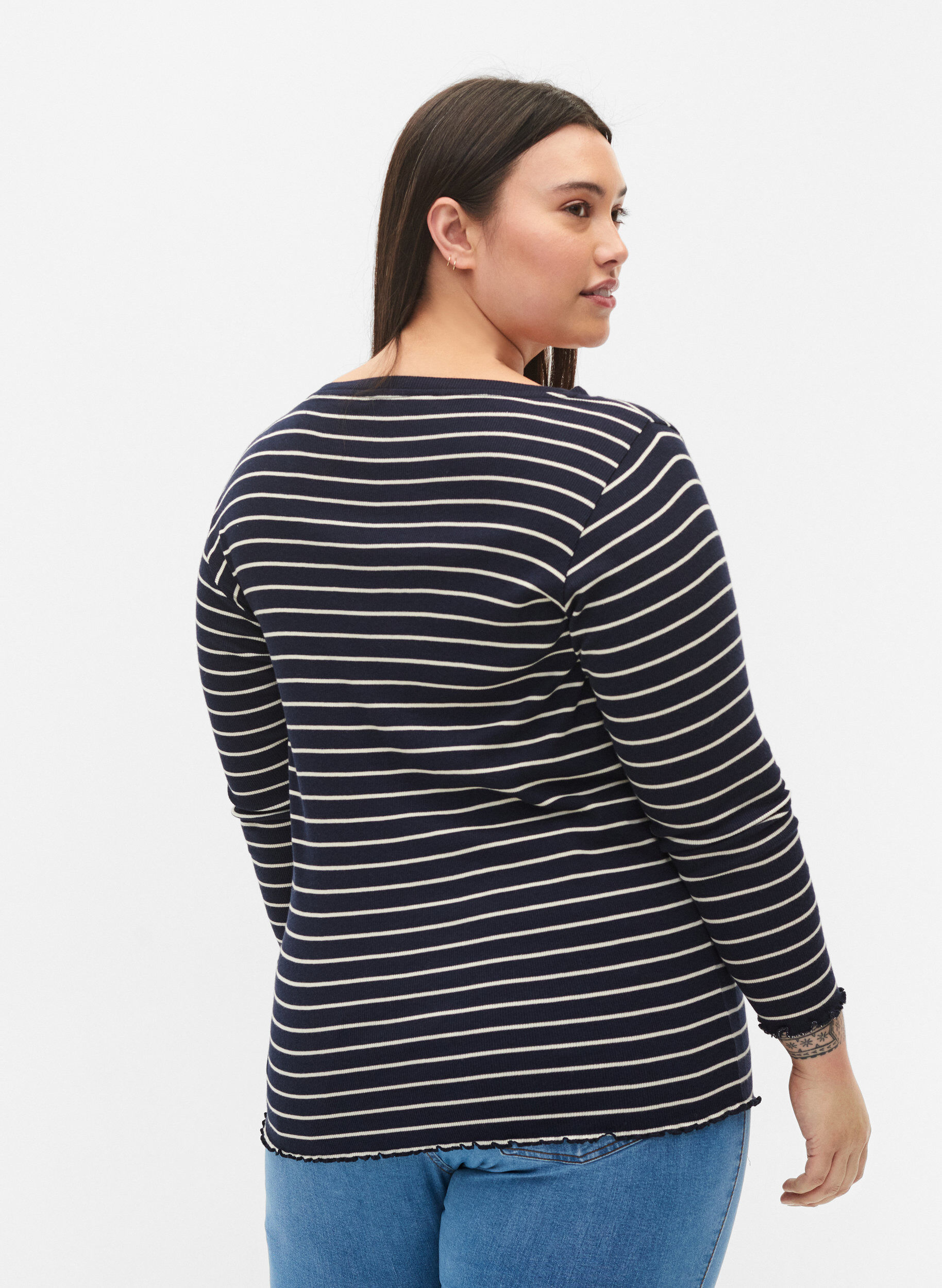 Zizzi Gestreepte blouse met ronde hals, Night Sky Stripe, Model image number 1
