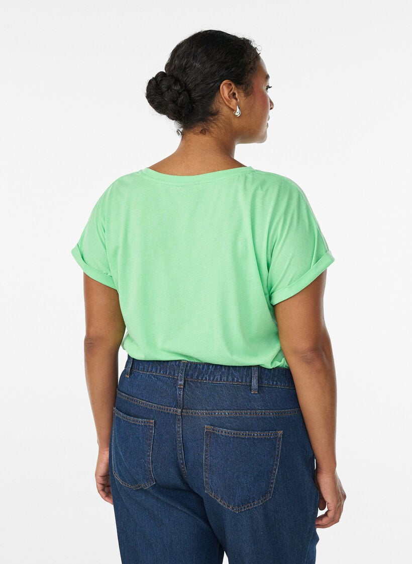 T-shirt met korte mouwen van katoenmix, Groen, Model image number 2