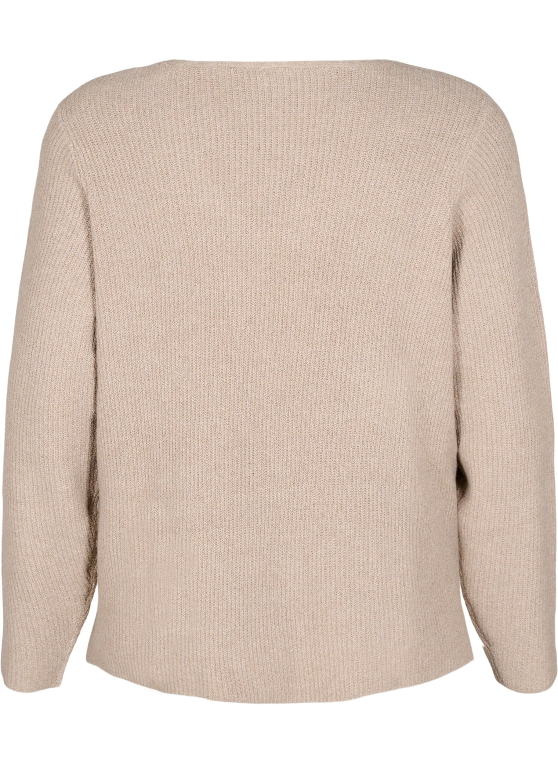 Zizzi Gebreide blouse met V-hals en lange mouwen, Simply T. White Mel., Packshot image number 1