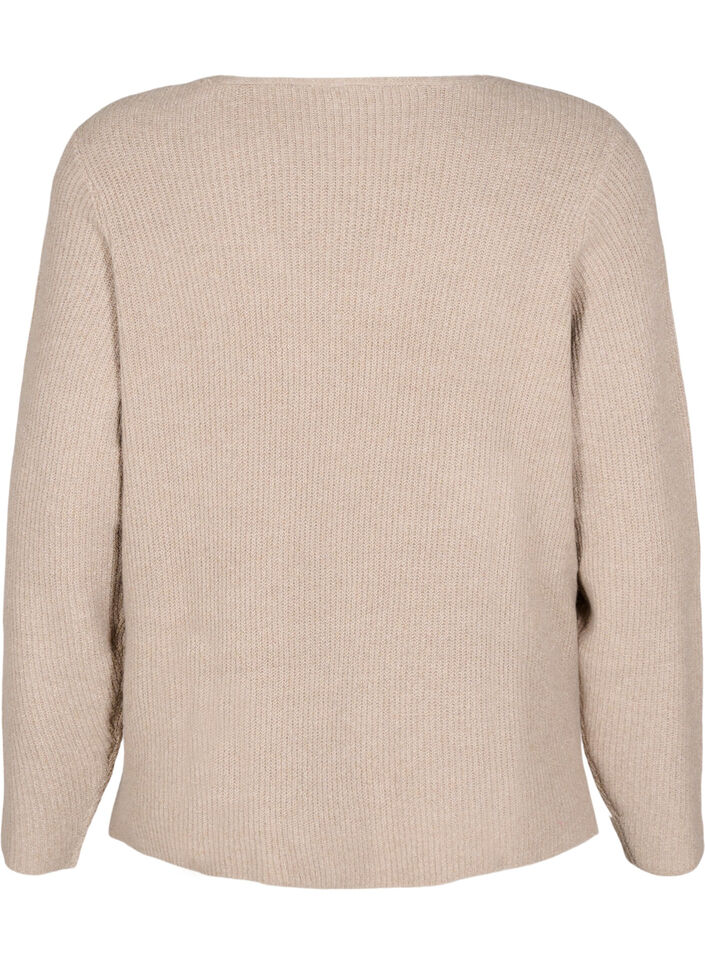 Gebreide blouse met V-hals en lange mouwen, Simply T. White Mel., Packshot image number 1