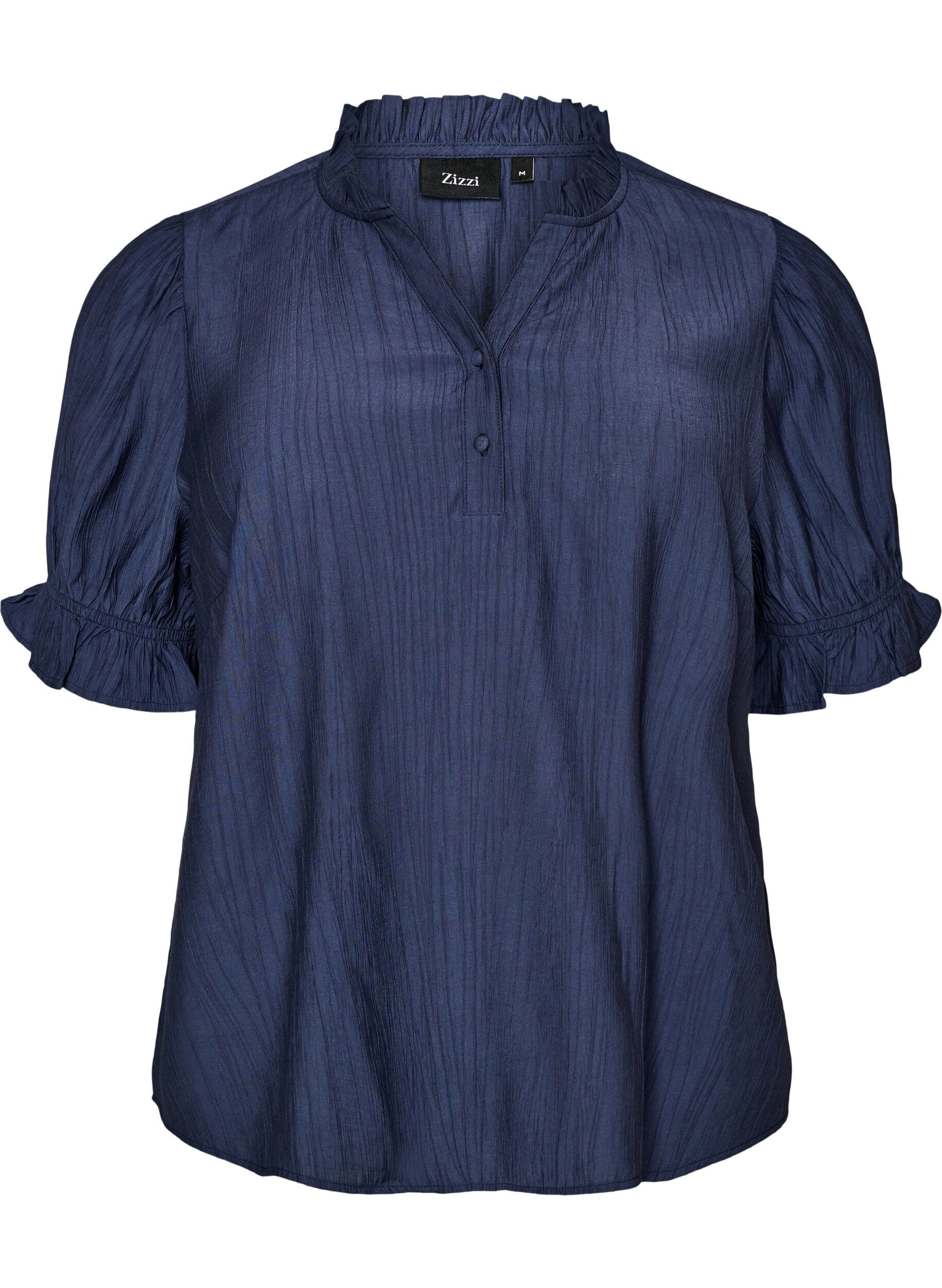 Blouse in een gekreukelde viscosemix met een V-hals