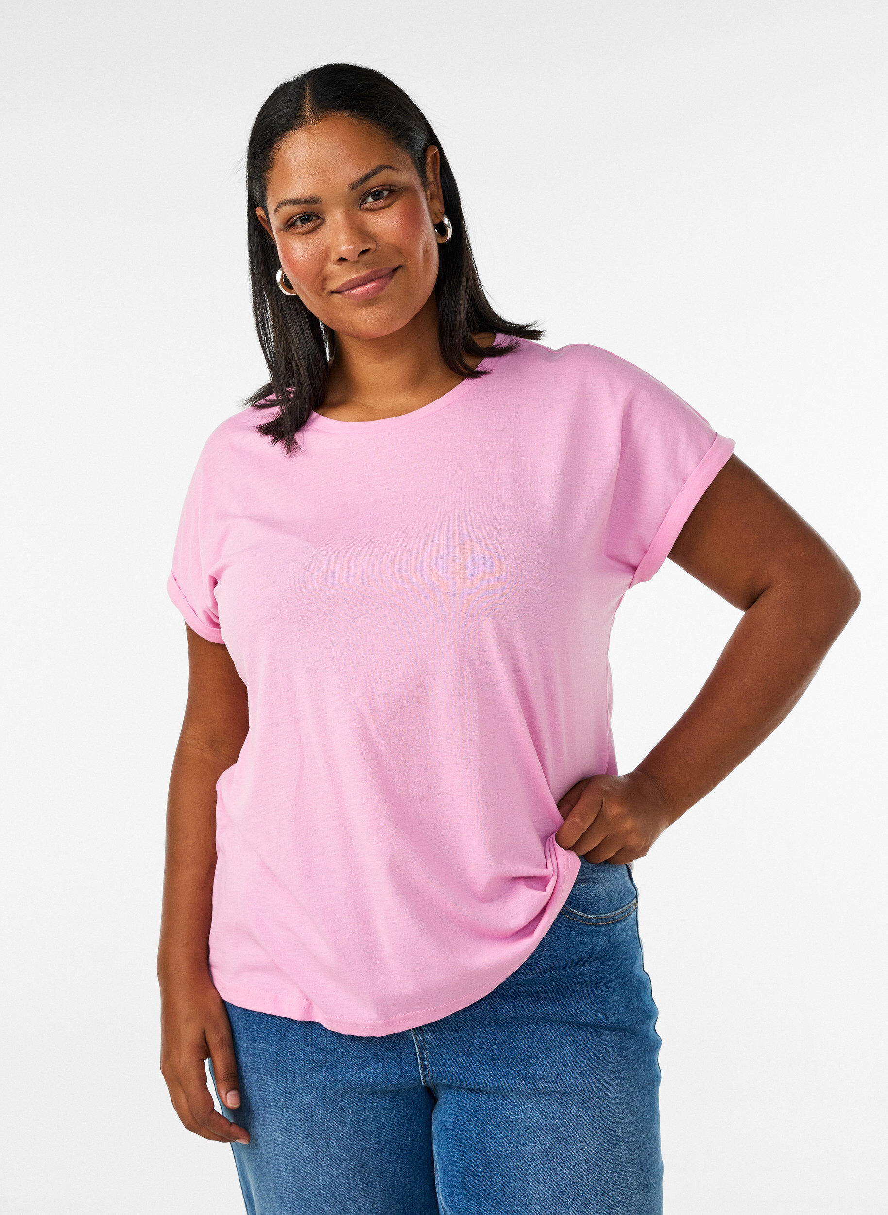 ZizziT-shirt met korte mouwen van katoenmix, Roze, Model image number 0