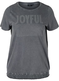 Katoenen t-shirt met klinknagels en smokwerk, Grey Wash
