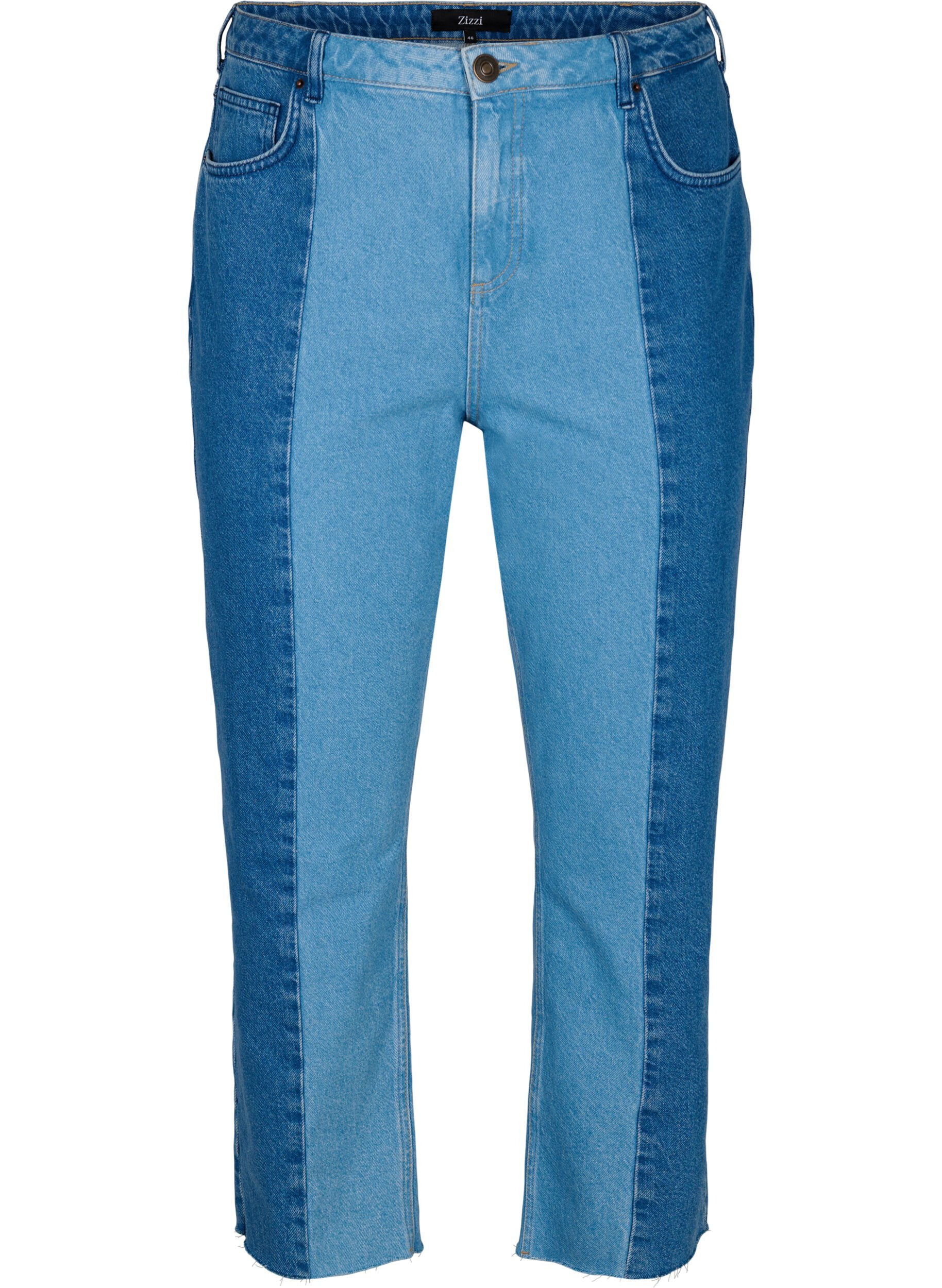 Zizzi Cropped Vera jeans met colorblock, Blue denim, Packshot image number 0