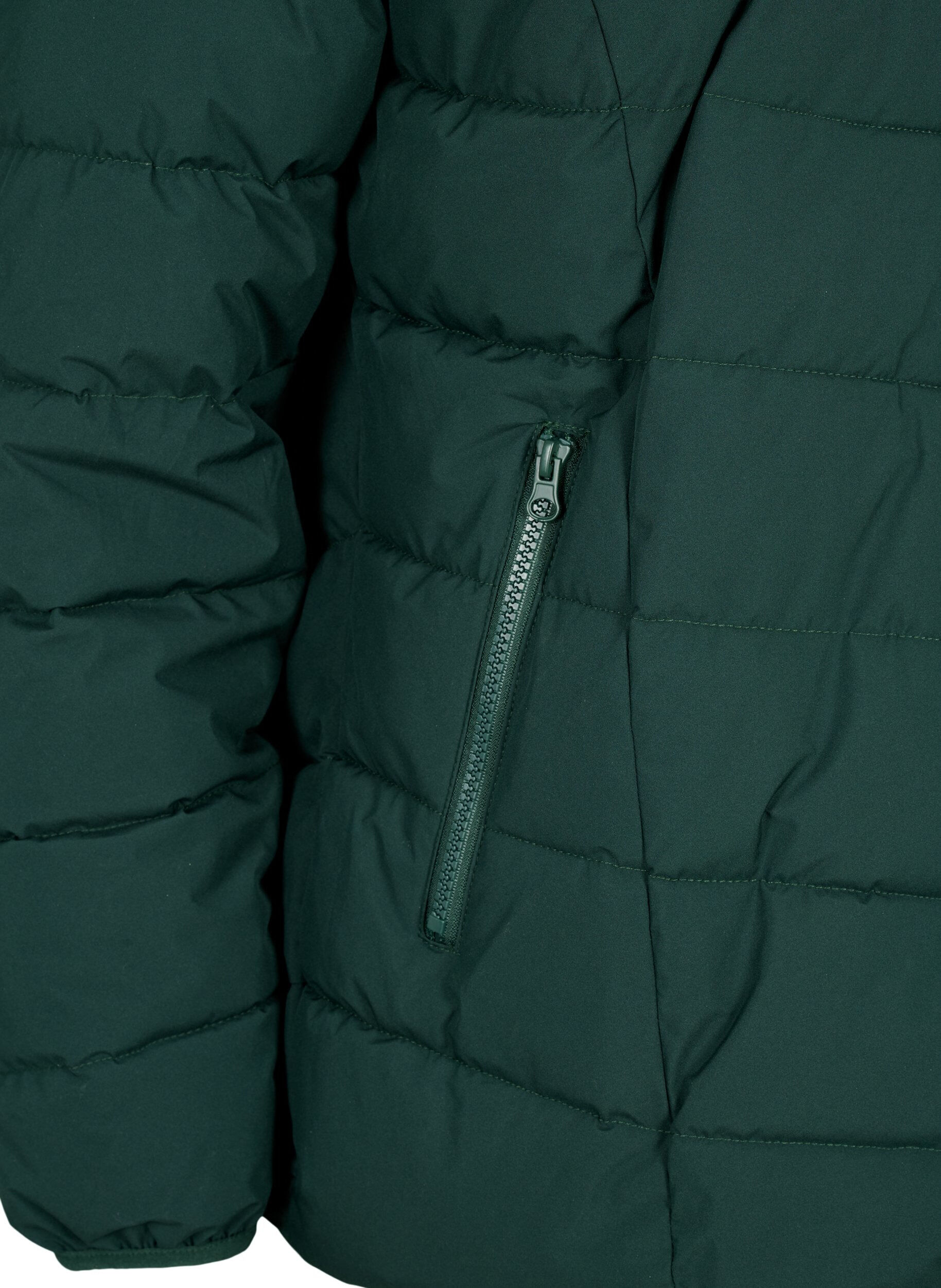 Zizzi Kort pufferjack met capuchon, Groen, Packshot image number 3