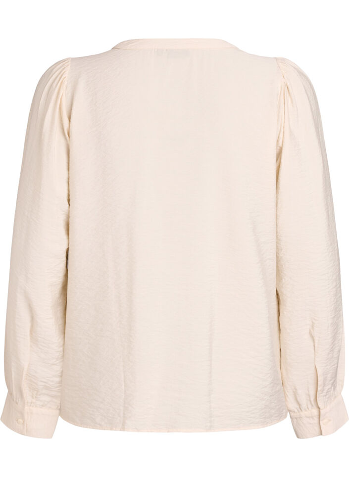 Blouse met V-hals en geborduurde banden, Beige, Packshot image number 1