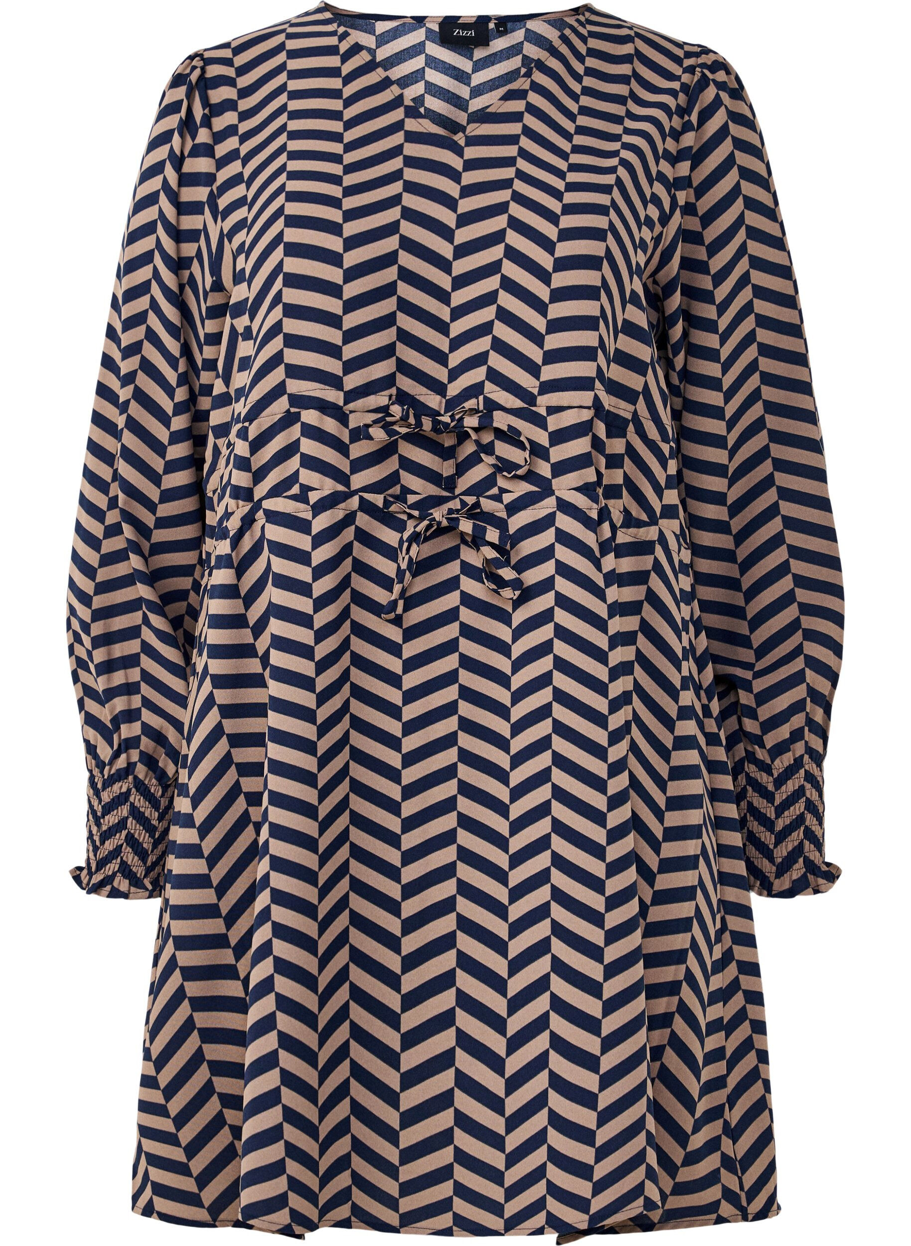 Zizzi Jurk met strikceinturen in de taille, Blauw, Packshot image number 0