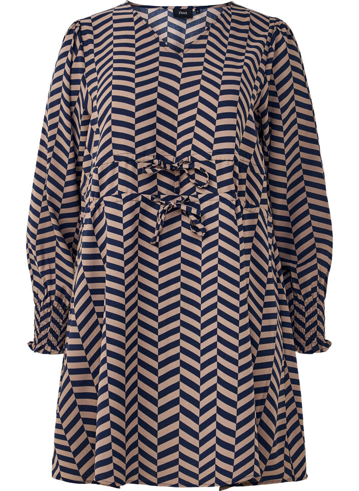 Jurk met strikceinturen in de taille, Blauw, Packshot image number 0