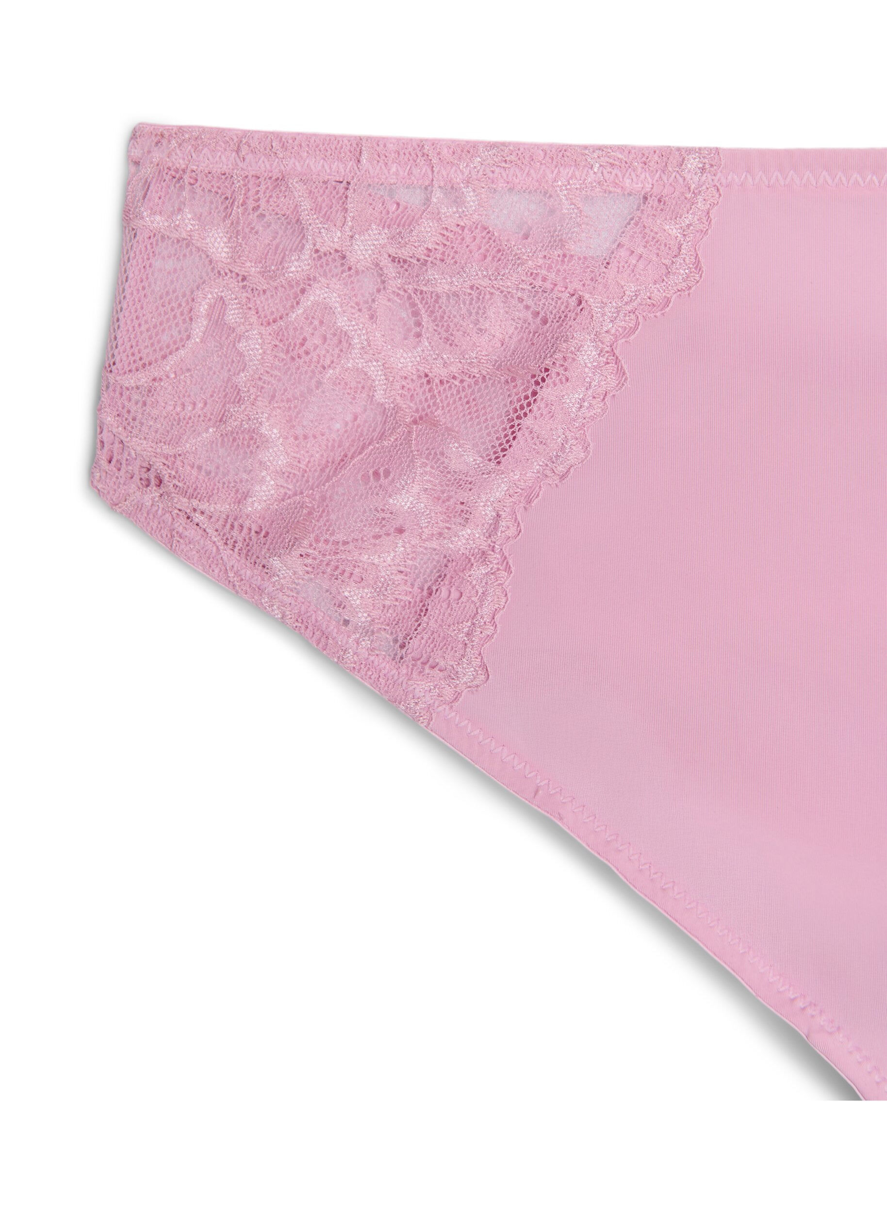 Zizzi Kanten G-string met microfiber, Roze, Packshot image number 2