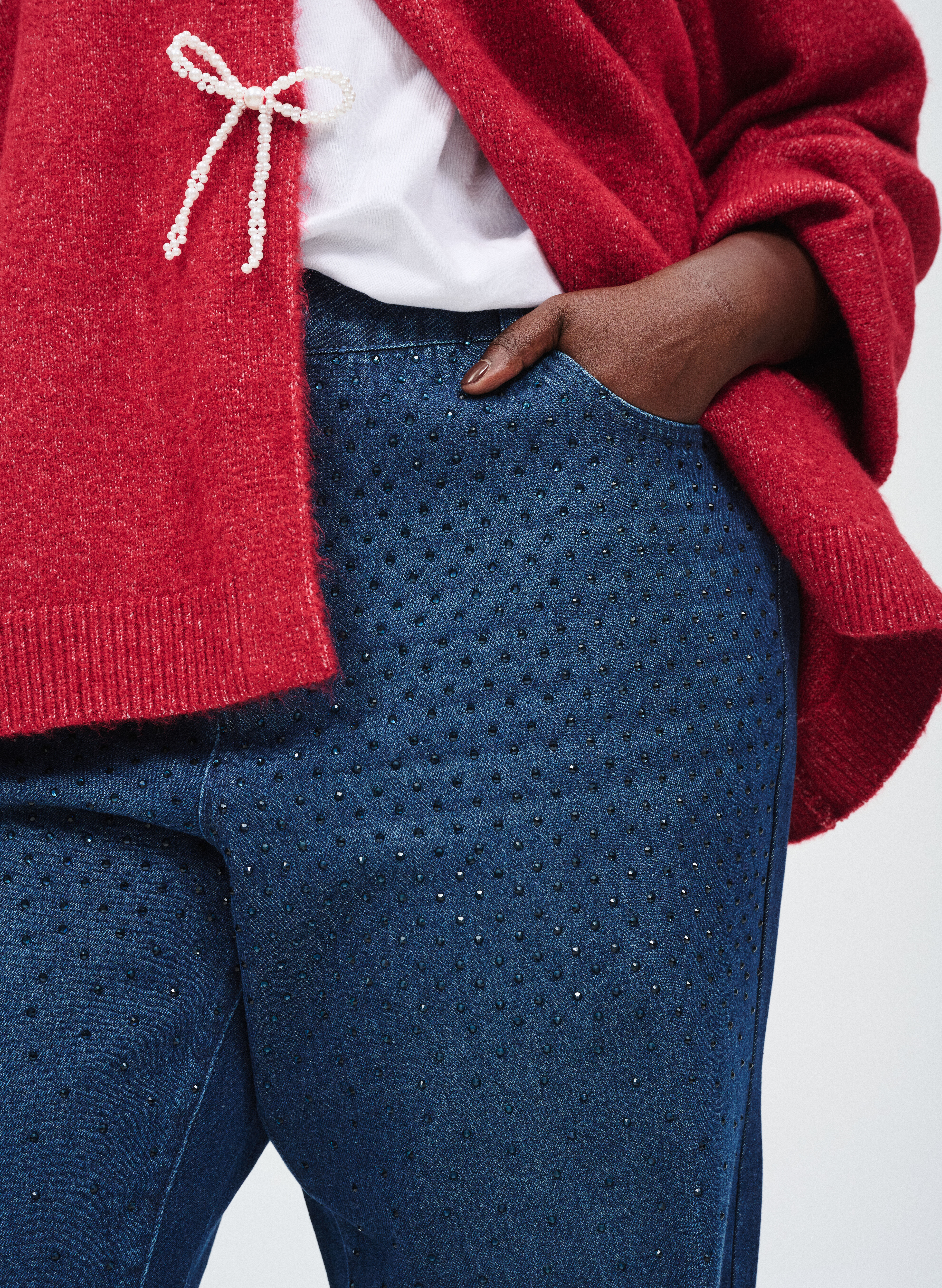 Zizzi Vest met parelstrik, , Model