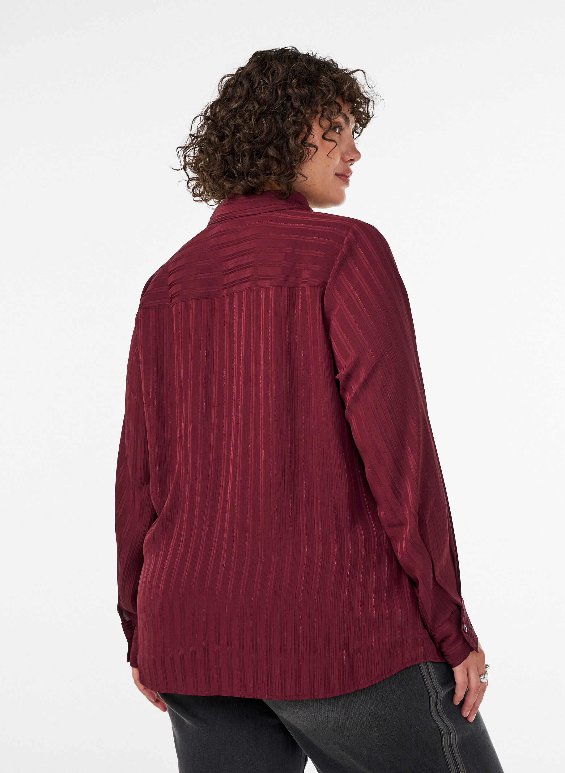 ZizziShirt met gestructureerde strepen en glitterdraden, Rood, Model image number 2
