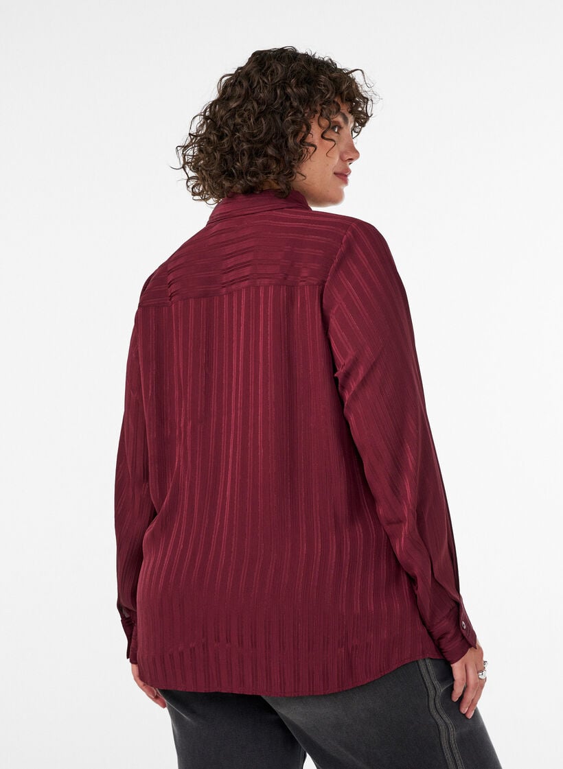 Shirt met gestructureerde strepen en glitterdraden, Rood, Model image number 2