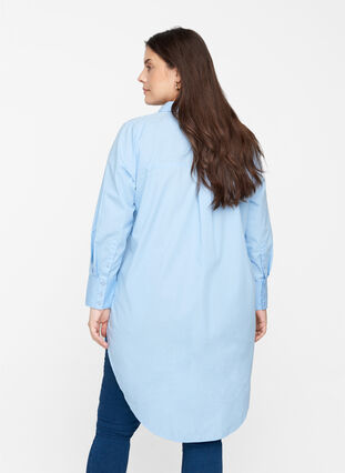Lange katoenen blouse met borstzakje, Blue Heron, Model image number 1