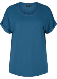 T-shirt in viscosemix met ronde hals, Majolica Blue