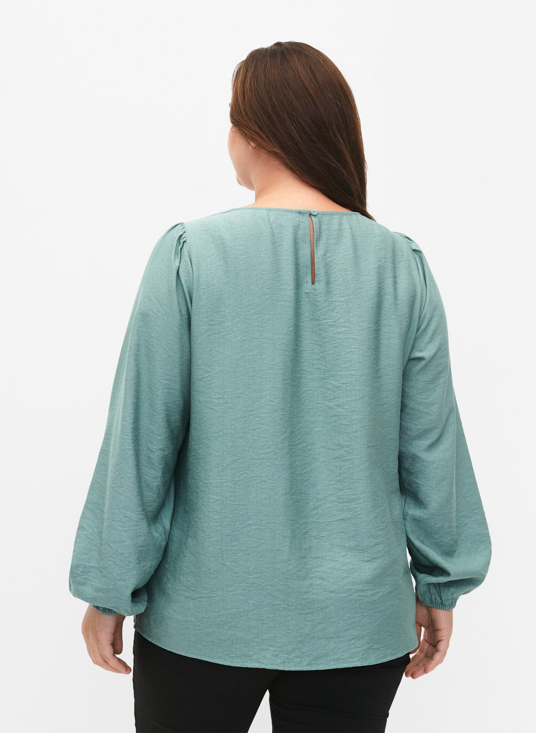 Zizzi Blouse van viscose met gehaakt detail, Chinois Green, Model image number 1