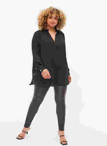 Overhemd met lange mouwen en rucheskraag, Black, Model image number 3