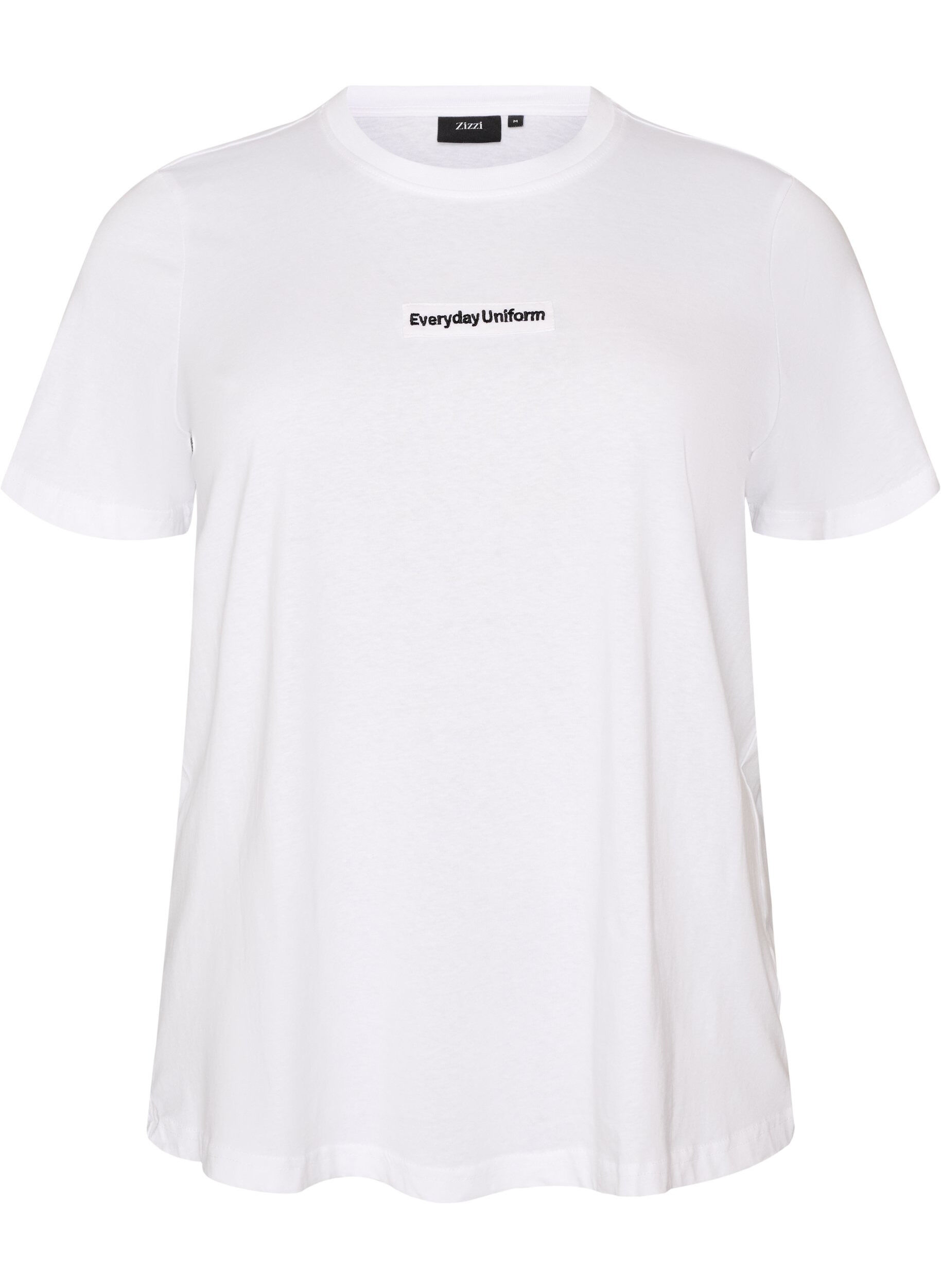 ZizziKatoenen T-shirt met tekstbadge, Wit, Packshot image number 0