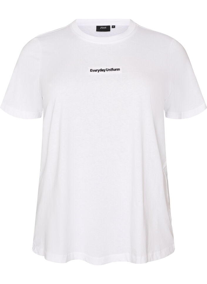 Katoenen T-shirt met tekstbadge, Wit, Packshot image number 0